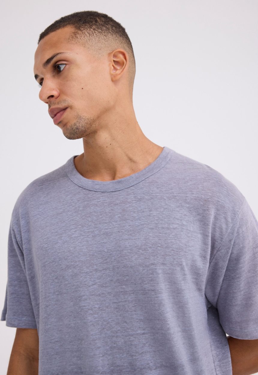 Jac + Jack Line Linen Tee - Blugray Blue